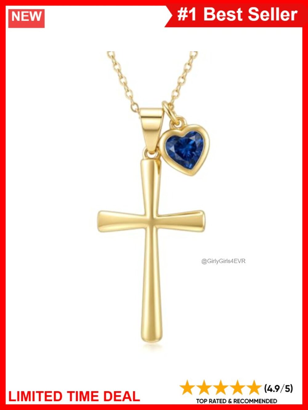 14K Gold Birthstone Cross Necklace Christian Faith Pendant Gift